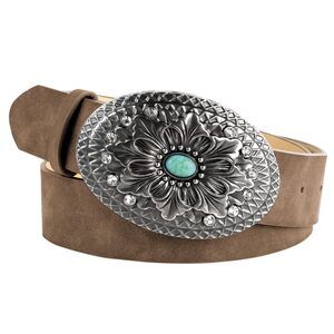 Western Belt For Women Cowboy Belt Pu Leather Belt With Turquoise Buckle Light😛